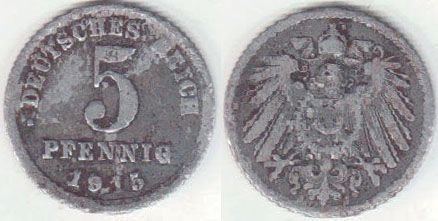 1915 J Germany 5 Pfennig A004035